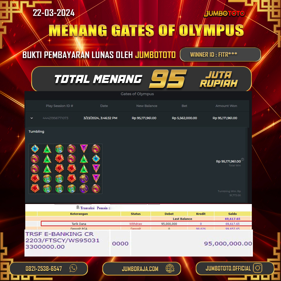 JUMBOTOTO JACKPOT SLOT GATES OF OLYMPUS Rp.95.000.000,- LUNAS